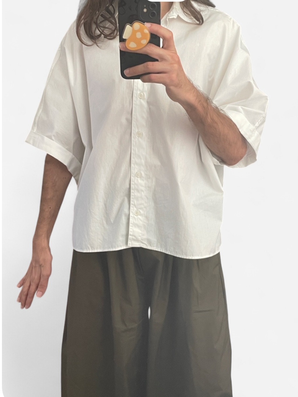 Zara White Oversized Short-Sleeve Button-Down Shirt